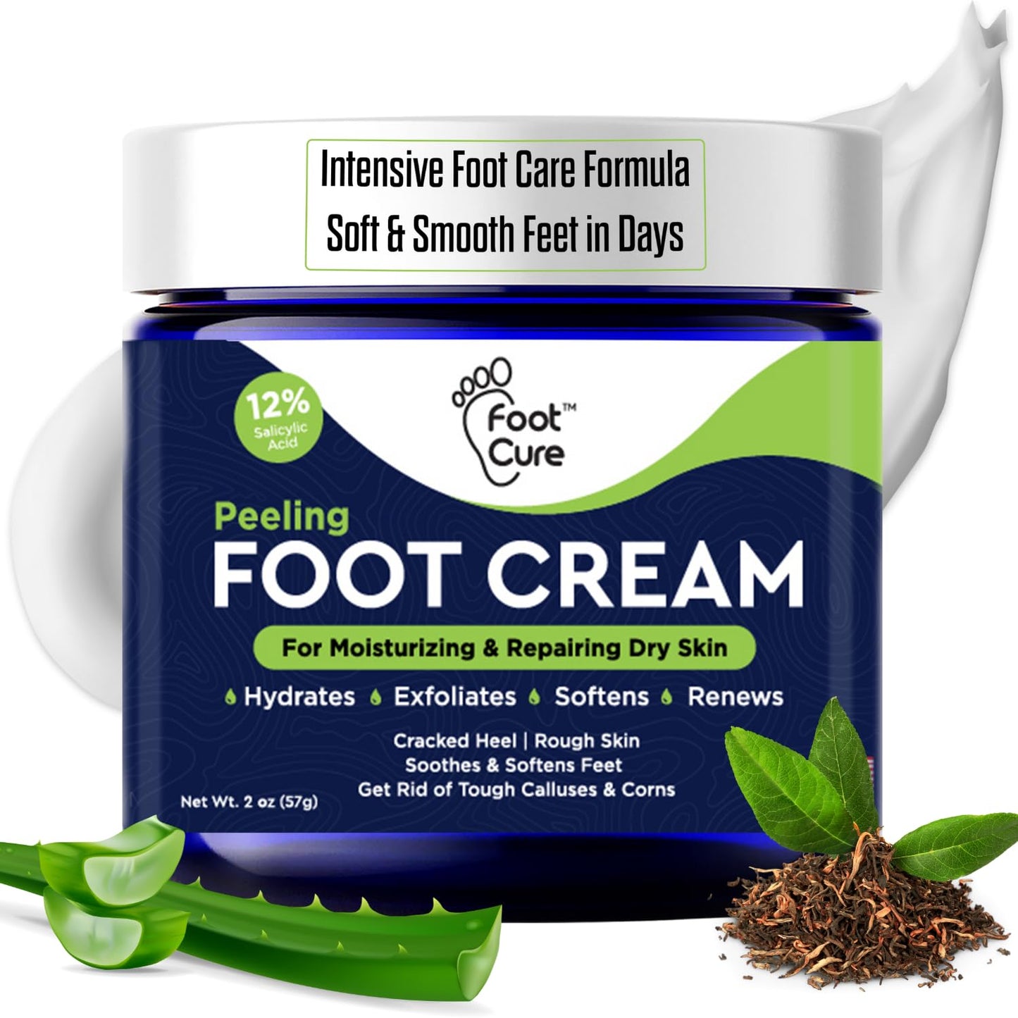 Tea Tree Oil Foot Cream - Moisturizing Treatment for Dry Cracked Feet | Heel & Callus Removal, 2 oz