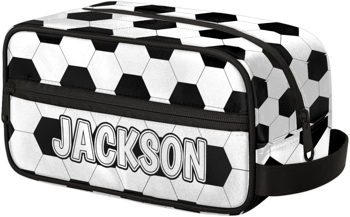Personalized Soccer Toiletry Bag for Kids - Custom Name Football Wash Bag | Large Capacity, Waterproof