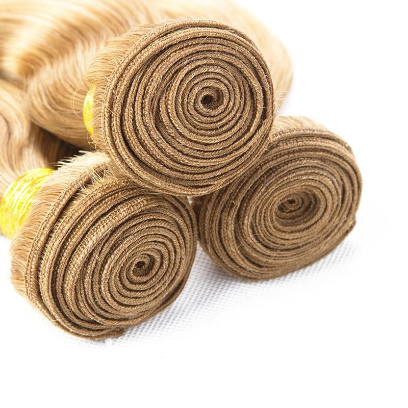 20 22 24 Inch DiexrLamx Blonde Bundles Color #27 Deep Wave Bundle 150g 8A Peruvian Virgin Hair 3 Bundles Double Weft P27/613 Deep Wave Hair Extensions