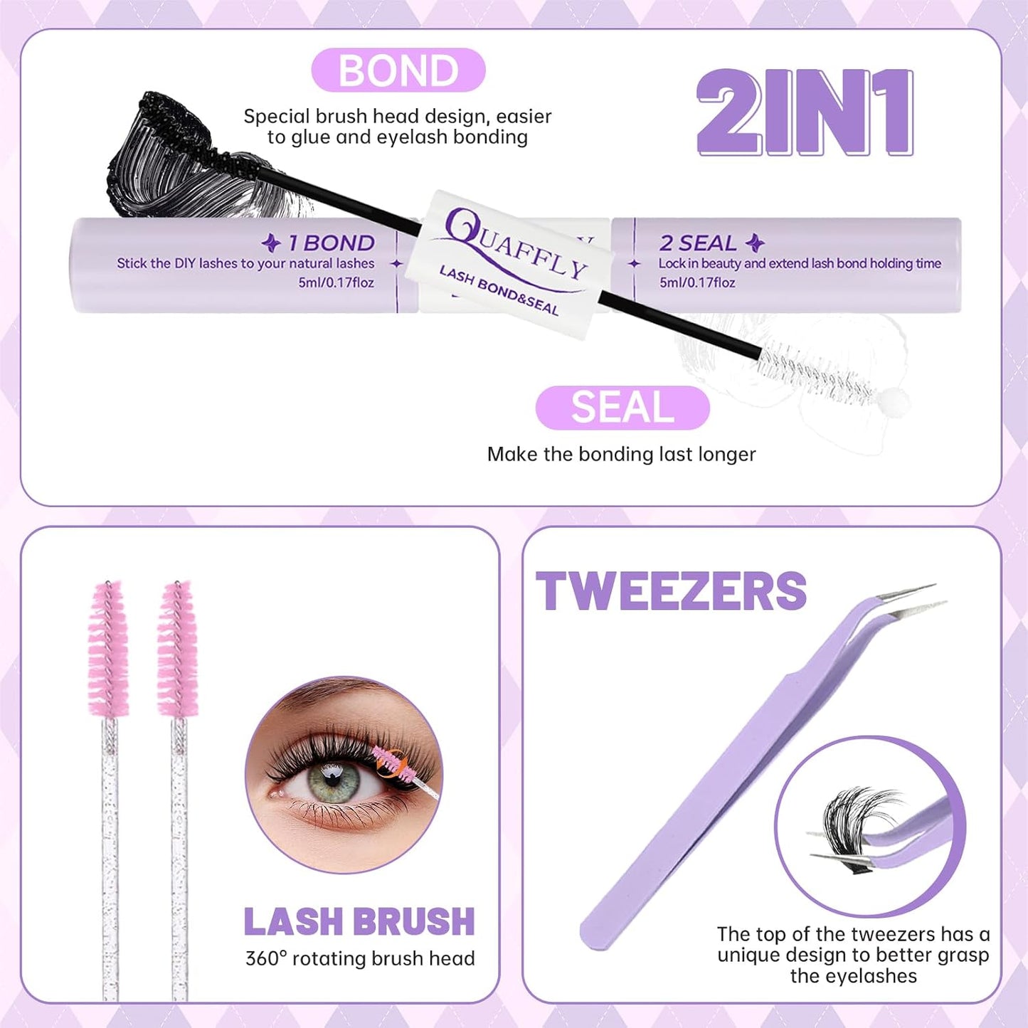 DIY Lash Extension Kit - 100D & 150D Volume Lash Clusters with Spikes | Wispy Bottom Lashes, Bond & Seal, Easy Application