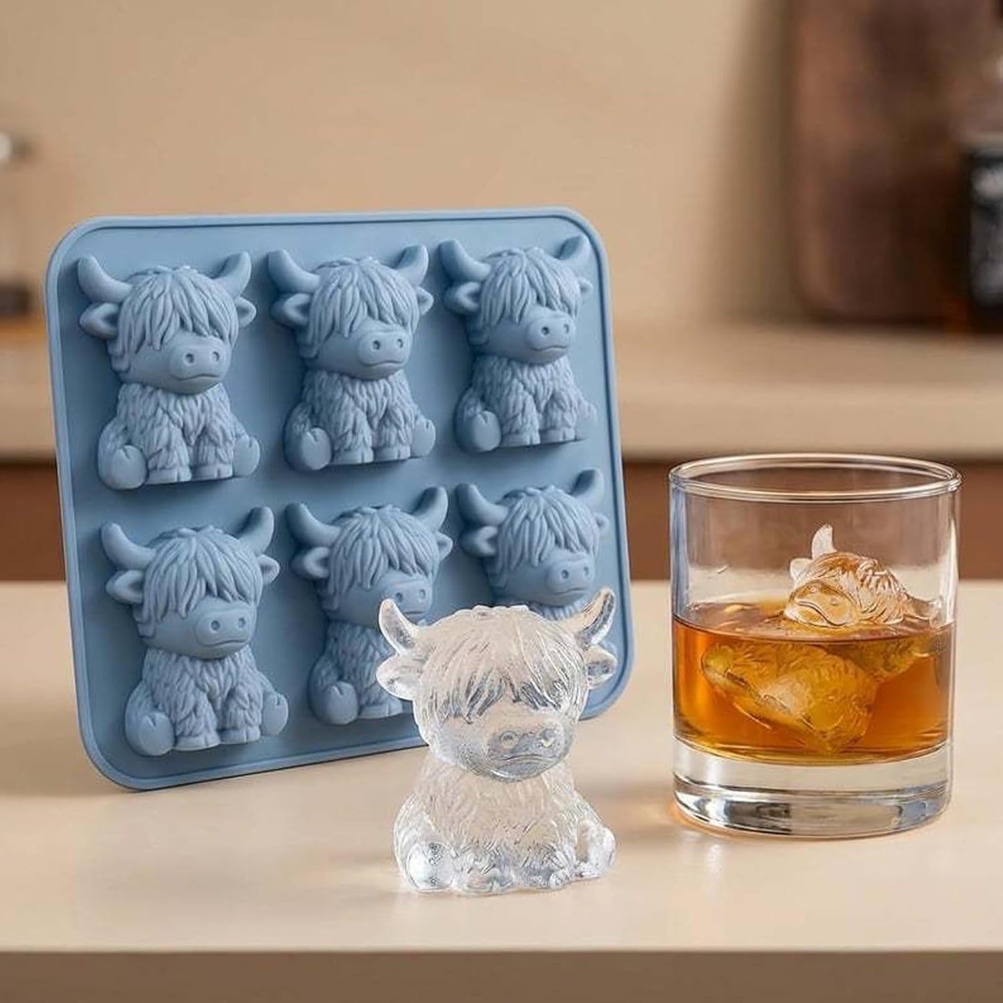 3D Highland Cow Ice Mold - Food Grade Silicone Tray for Whiskey & Cocktails | 1 Piece