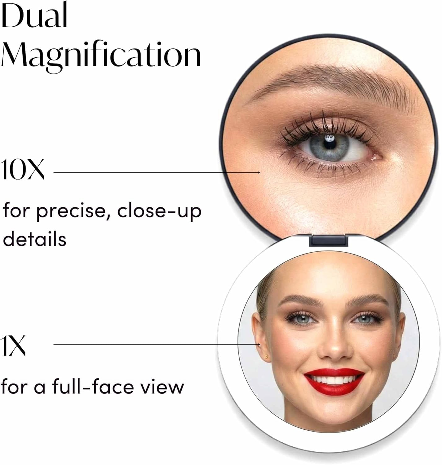 Taylor LED Lighted Travel Makeup Mirror - Rechargeable 10x/1x Magnification | Compact 5” Handheld Design (Black)