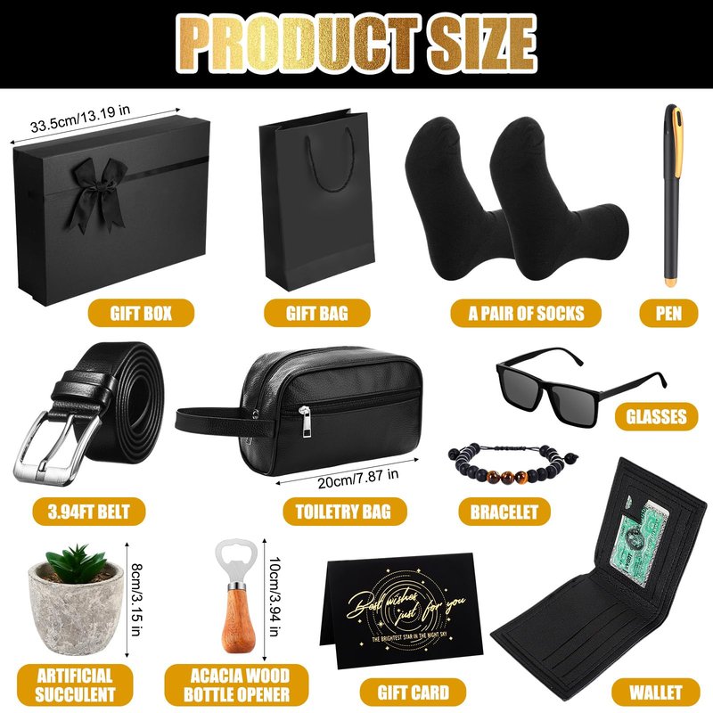 Skylety 13 Pcs Birthdays Gifts Baskets for Men Father Gift for Men Birthdays Gift Box 16 oz Tumblers Wallet Toiletry Bag Sock Bottle Opener Belt Bracelet Glasses Pen for Father's Day Dad Husband
