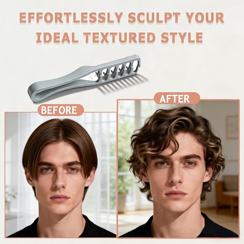 Voluminous Wide-Toothed Hair Comb Set - 2 Pcs for Men | Textured Grip for Maximum Lift & Fluffy Style (Black & Grey)