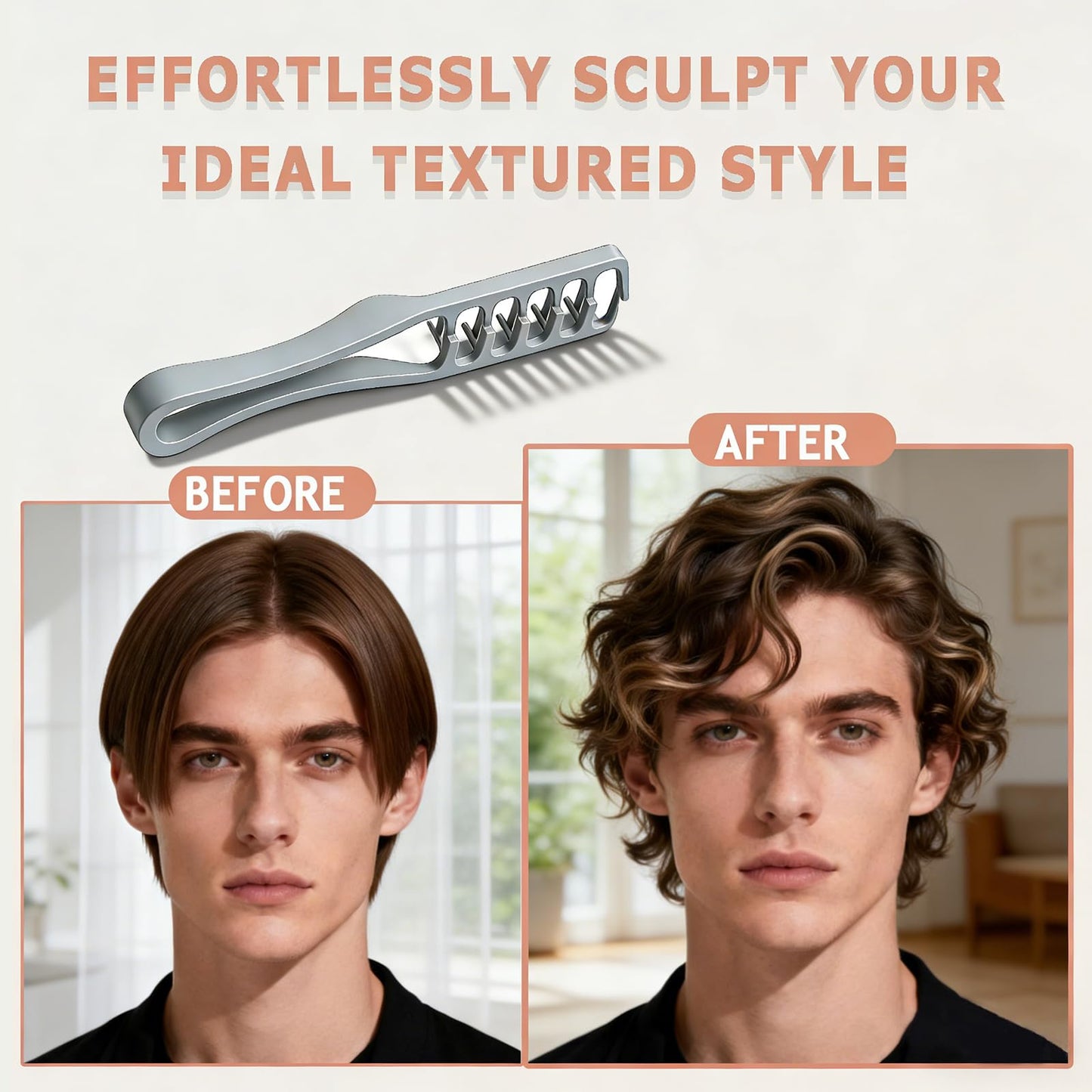 2 Pcs Texture Comb men, Upgrade Voluminous wide-toothed hair comb Men's fluffy texture, Apparatus Maximum Lift Roots Volume Tool, ABS Plastic with Textured Grip Tool for Men (Black+Grey)
