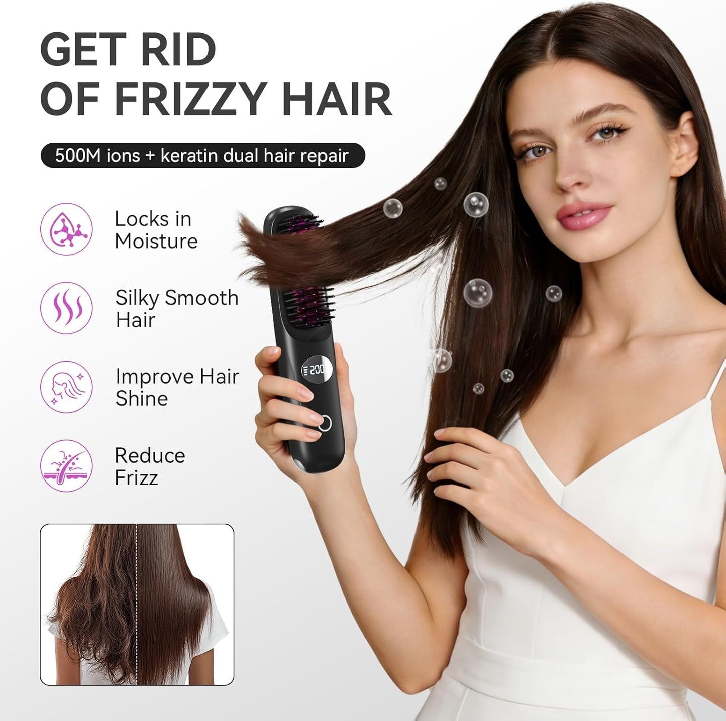Go Brush Pro Ionic Cordless Hair Straightener Brush - Fast Heating Ceramic for Smooth, Frizz-Free Hair | Portable, Lightweight CP-S8