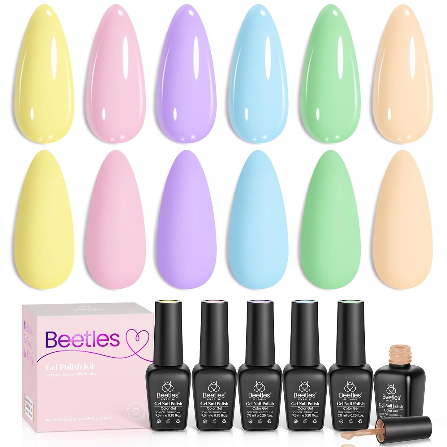 Beetles Gel Nail Polish Kit - 6 Soak Off UV Colors | Long-Lasting Glossy Finish for Salon & Home Manicure