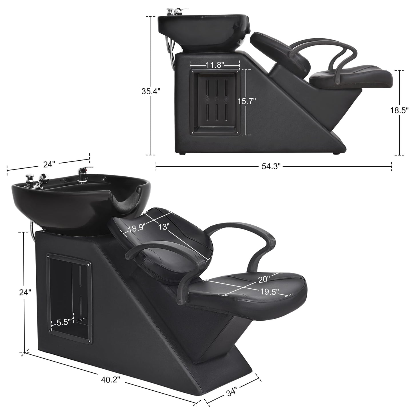 BarberPub Ceramic Bowl Shampoo Chair and Bowl Set, Backwash Shampoo Station Chair for Beauty Salon Spa, Home Salon, Barbershop 9020