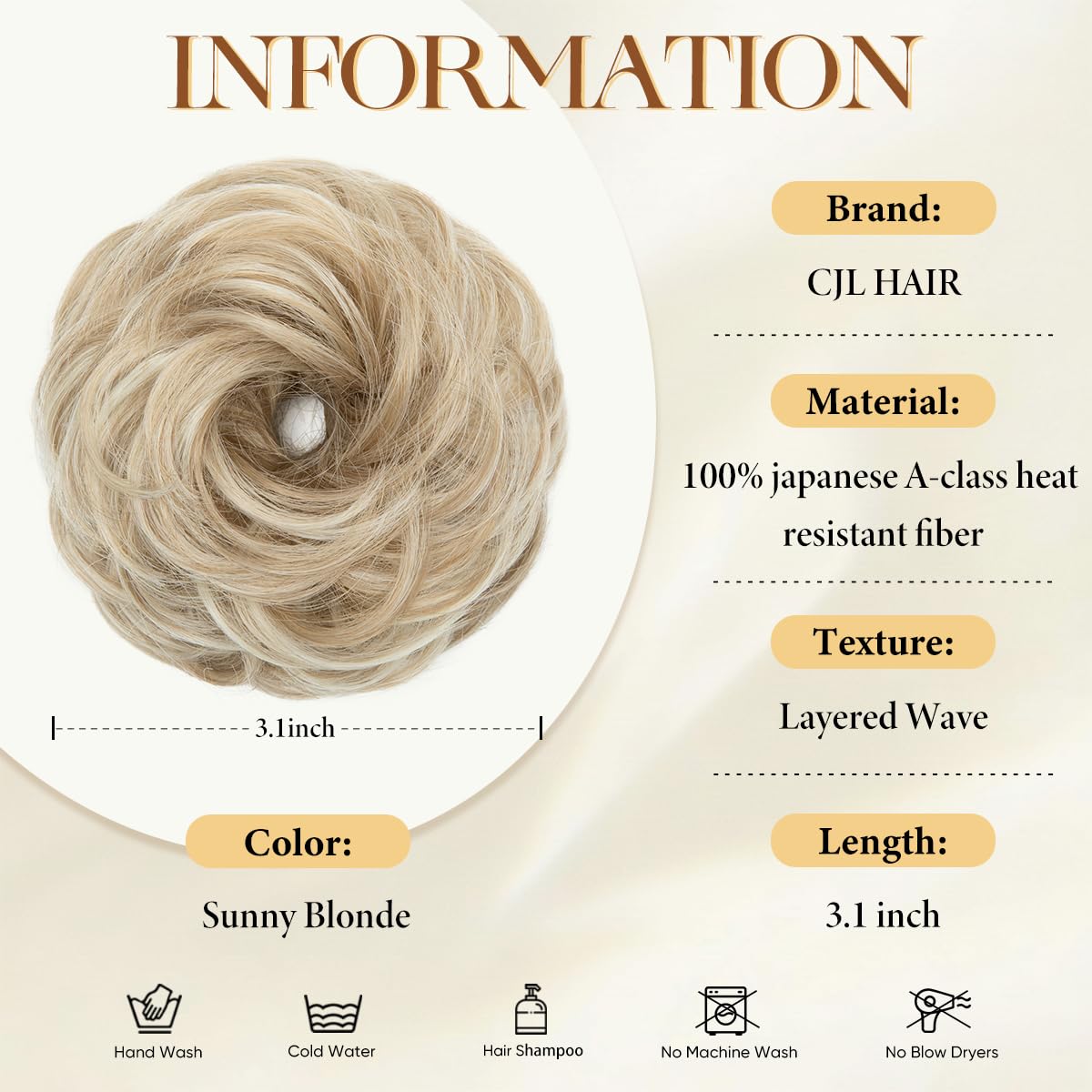 CJL HAIR Small Messy Bun Hair Pieces for Women Thin Hair Synthetic Curly Mini Scrunchies Hairpiece Updo with Elastic Band 2PCs Sunny Blonde