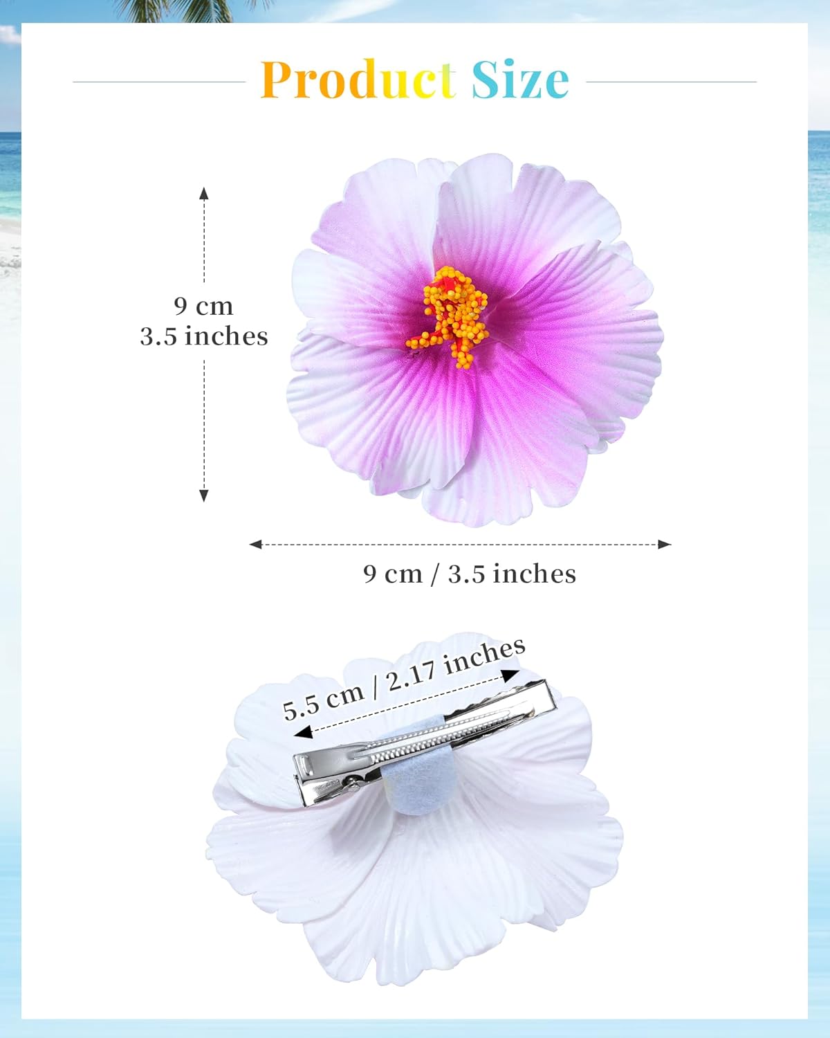 Hawaiian Flower Hair Clips - 4Pcs Vibrant Orchid & Hibiscus Duckbill Clips | Boho Tropical Style for Summer Beach Vacations (Hibiscus-Red, Yellow, Purple)