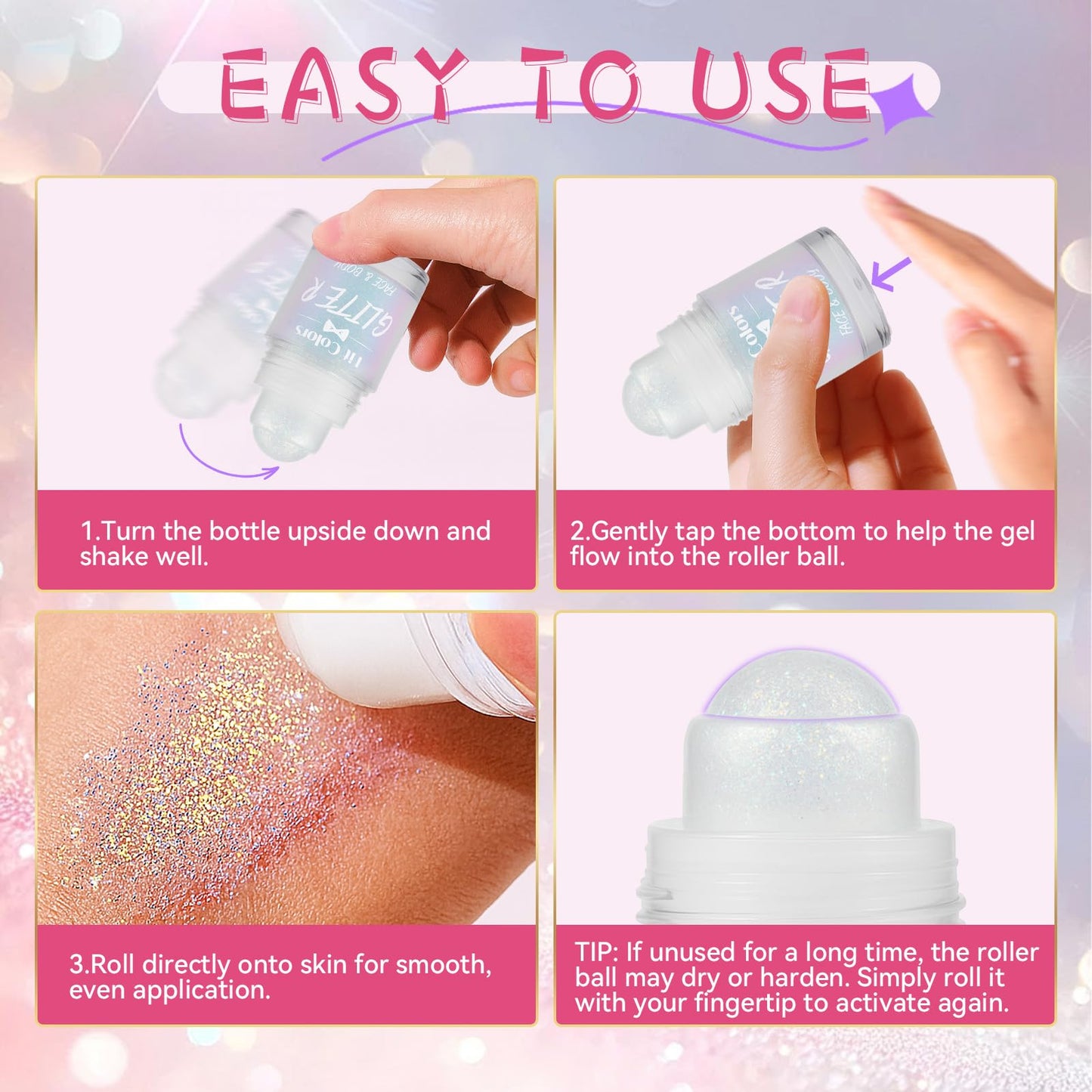 Vigorder Roll-on Body Glitter, Long-Lasting Holographic Face Glitter Makeup Gel for Hair, Nails & Face Paint, Festival Rave Accessories, Party Concert Mermaid Shimmer (Mermaid)