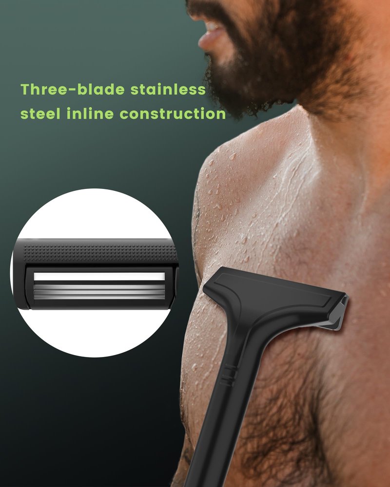 NUBACK Manual Back Shaver for Men with Long Extendable Handle, Body Back Hair Trimmer for Men with 4 Replaceable Blades, Self-Service Body Groomer Razor, Wet & Dry Shaver for Easy Hair Removal