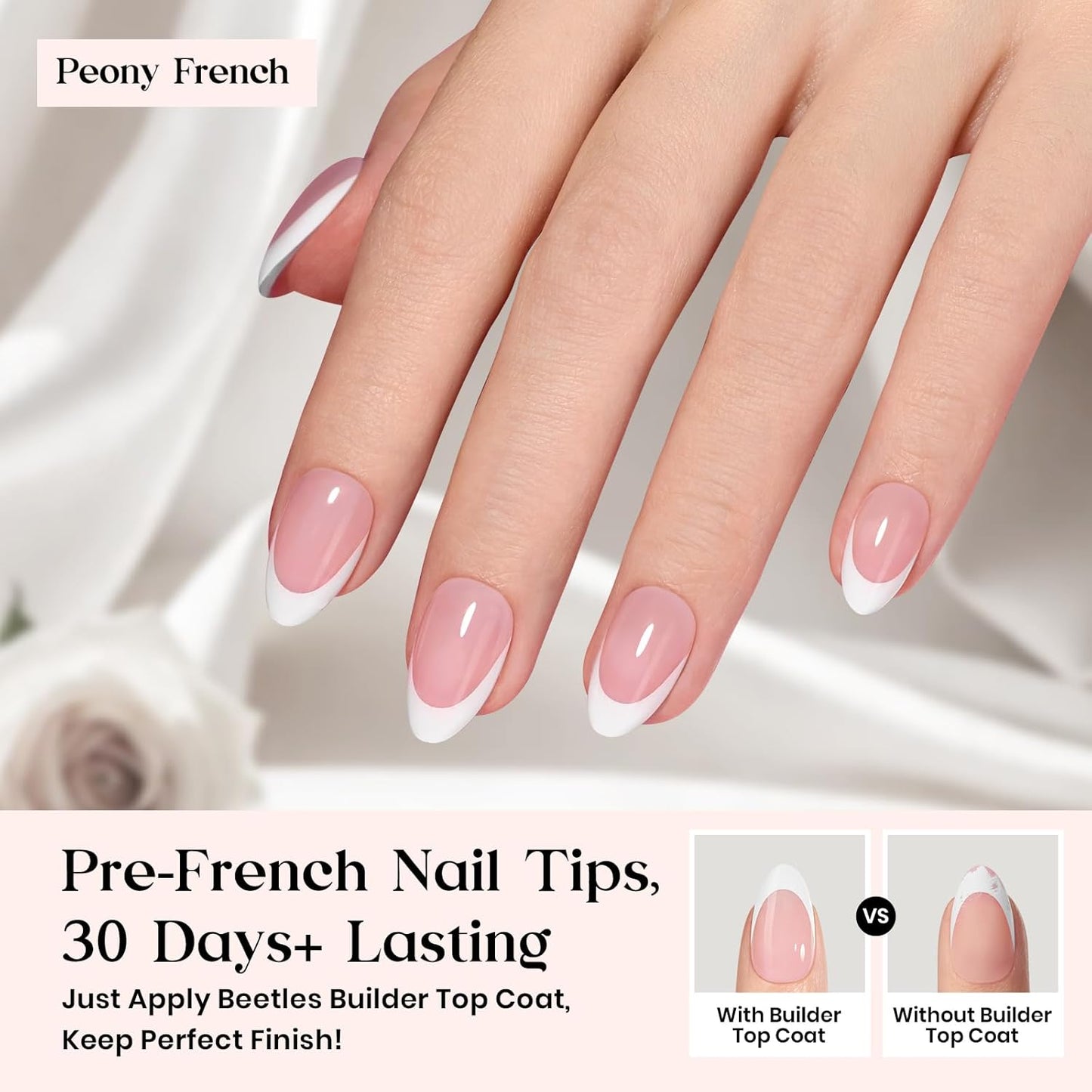 Press On Nails Short Almond Kit - 224Pcs French Nail Tips, Glue & Mini Lamp | All-in-One DIY Gift for Women