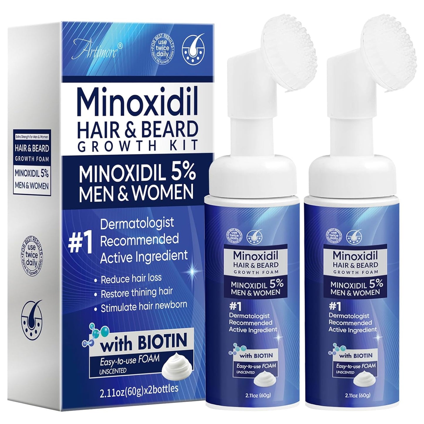 Minoxidil Foam for Men & Women | Hair Growth Treatment with Biotin & Castor Oil | 180ML - 3 Packs