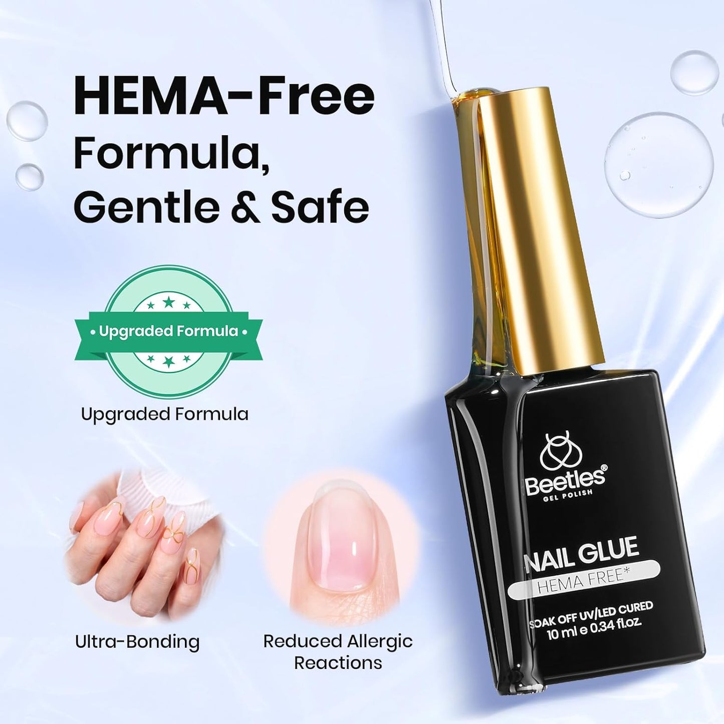 Beetles 9 in 1 Gel Nail Glue - Long-Lasting Acrylic Nail Adhesive | 2Pcs 10ml Clear UV Base Gel for Press-On Nails