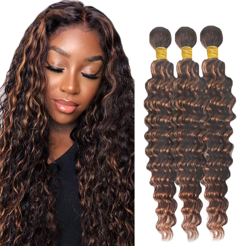 Highlight Human Hair Bundles AuokMar P430 Honey Brown Bundles Human Hair 26 28 30 Inch Mixed Length Peruvian Virgin Ombre Bundle Hair Extensions