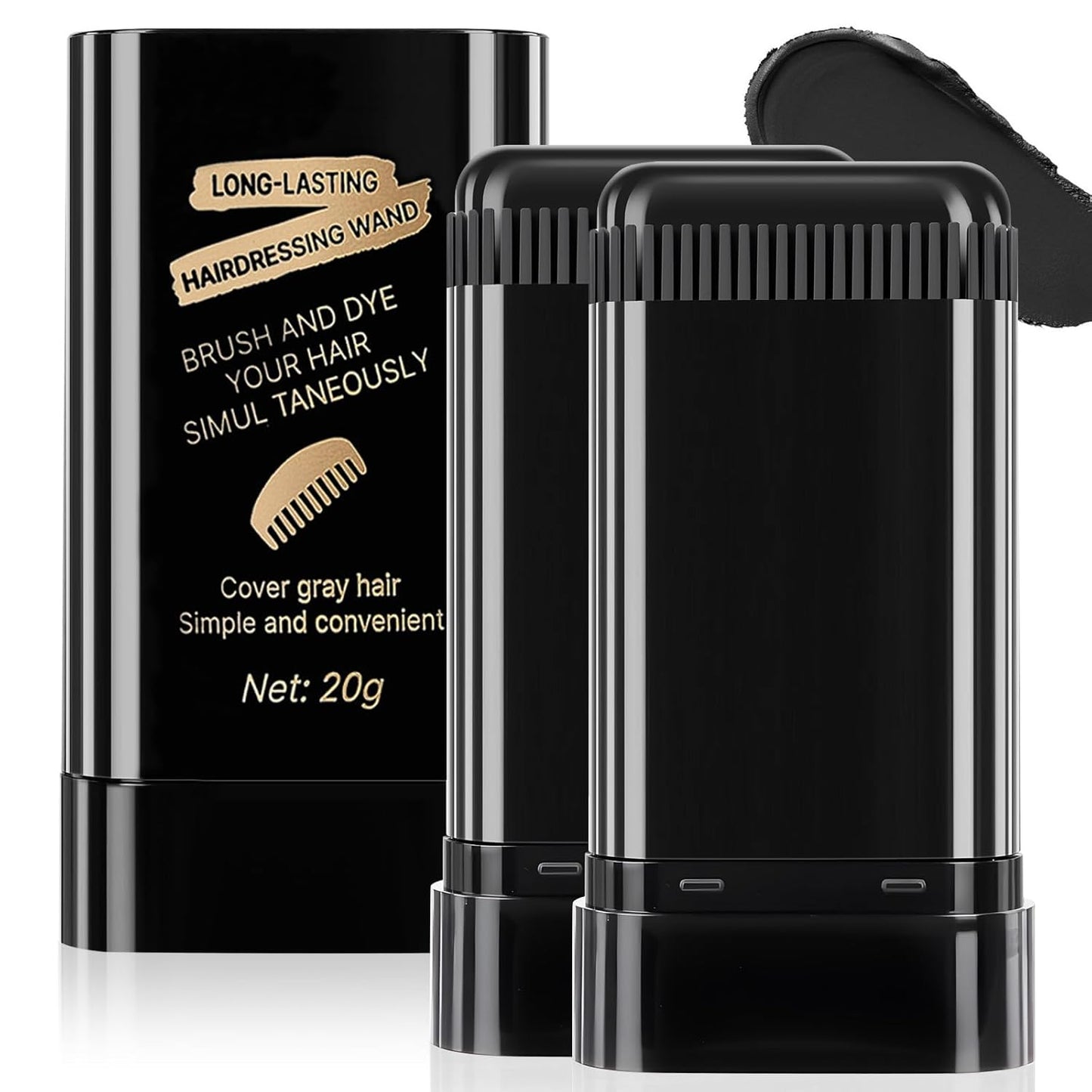 Root-Touch-Up Hair Color Stick & Comb - Instant Waterproof Black Dye for Gray Coverage | Portable 2-in-1 Cream Formula