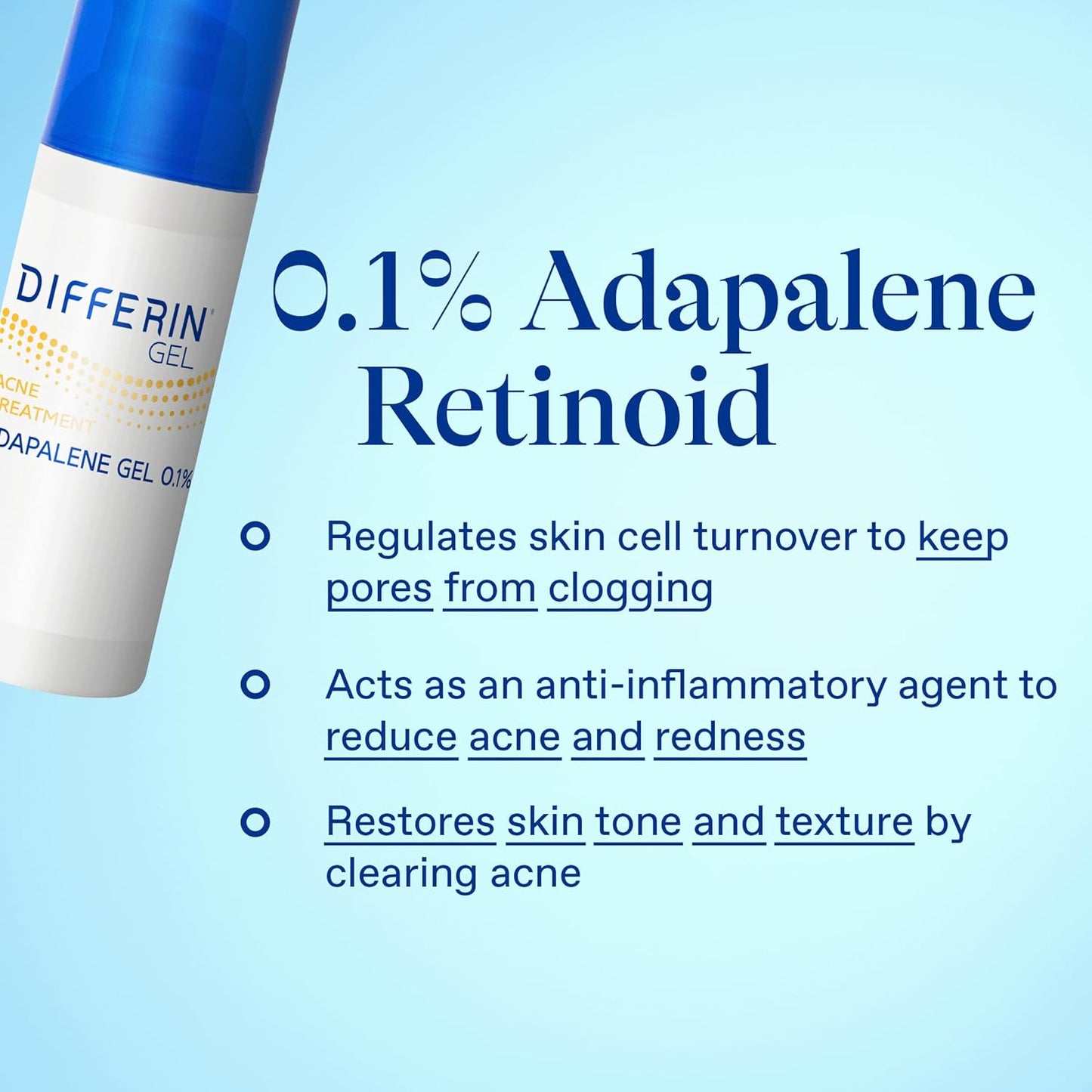Differin Acne Treatment Gel - 0.1% Adapalene Retinoid for Acne-Prone Skin | 45g Pump, 90-Day Supply