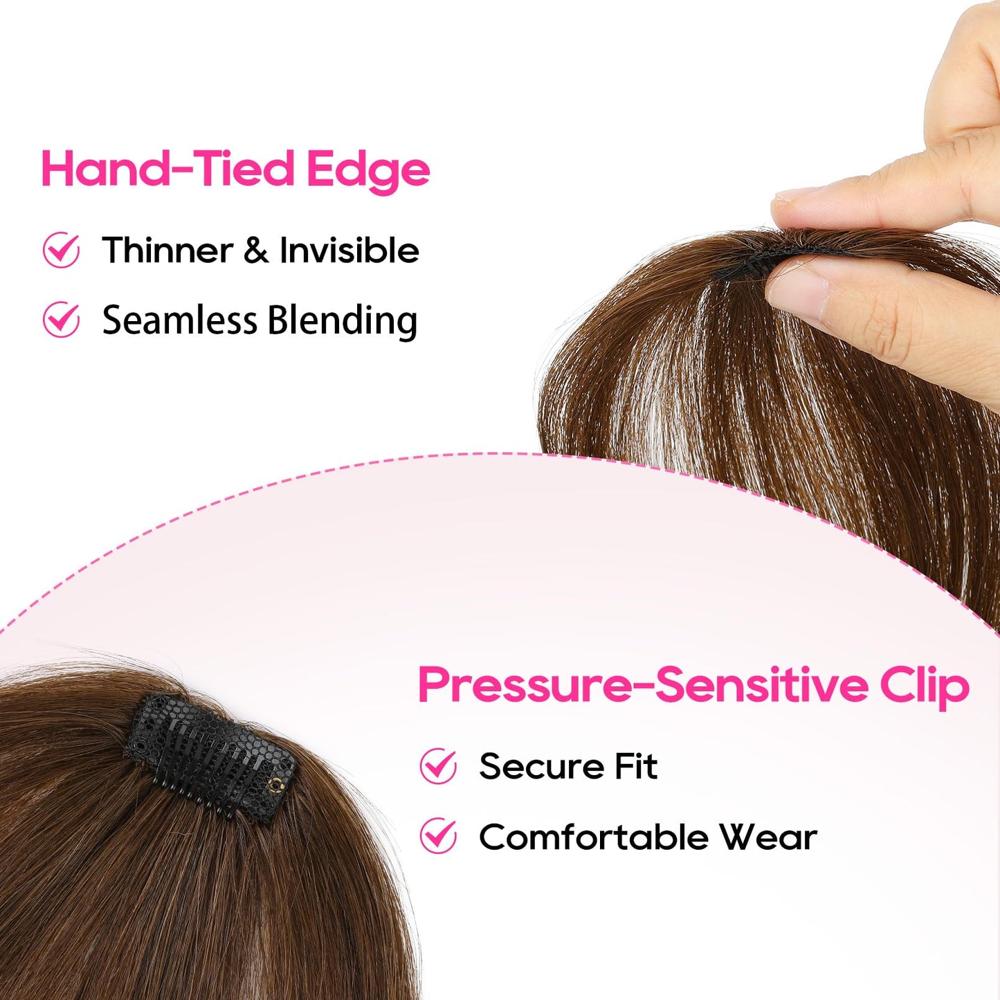 REECHO Human Hair Clip-in Hair Volumizer - Short Thick Hairpieces for Extra Volume, Easy Clip-in Extensions for Thin & Fine Hair Chestnut Brown 8 Inch(Pack of 1)