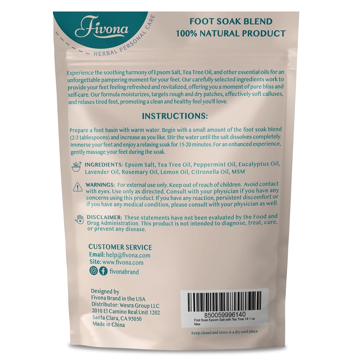 Tea Tree Foot Soak Blend - Epsom Salt with Essential Oils for Healthy Toenails | 14.1 oz, Soothing Relief & Callus Softening