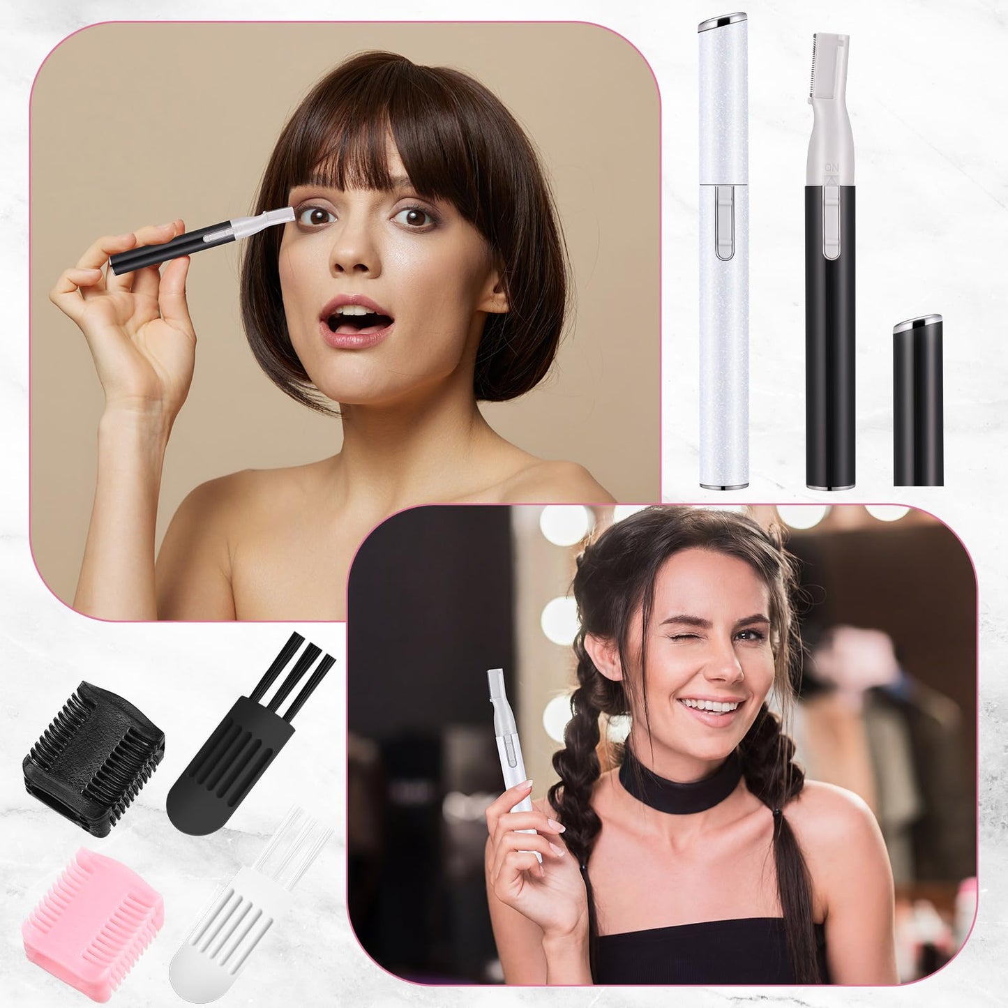 Chumia 2 Pcs Electric Eyebrow Trimmer Women Precision Face Razors Mini Shaver with Comb Christmas Women Gift Battery Operated Personal Epilator for Face Neck Fuzz Lips Leg (Black,White)