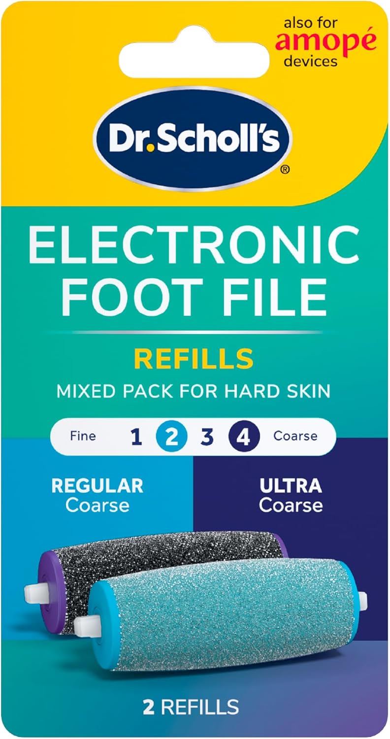 Dr. Scholl's Electric Foot File Roller Head Refills - 2 Count with Diamond Crystals for Hard Skin | 1 Regular & 1 Ultra Coarse