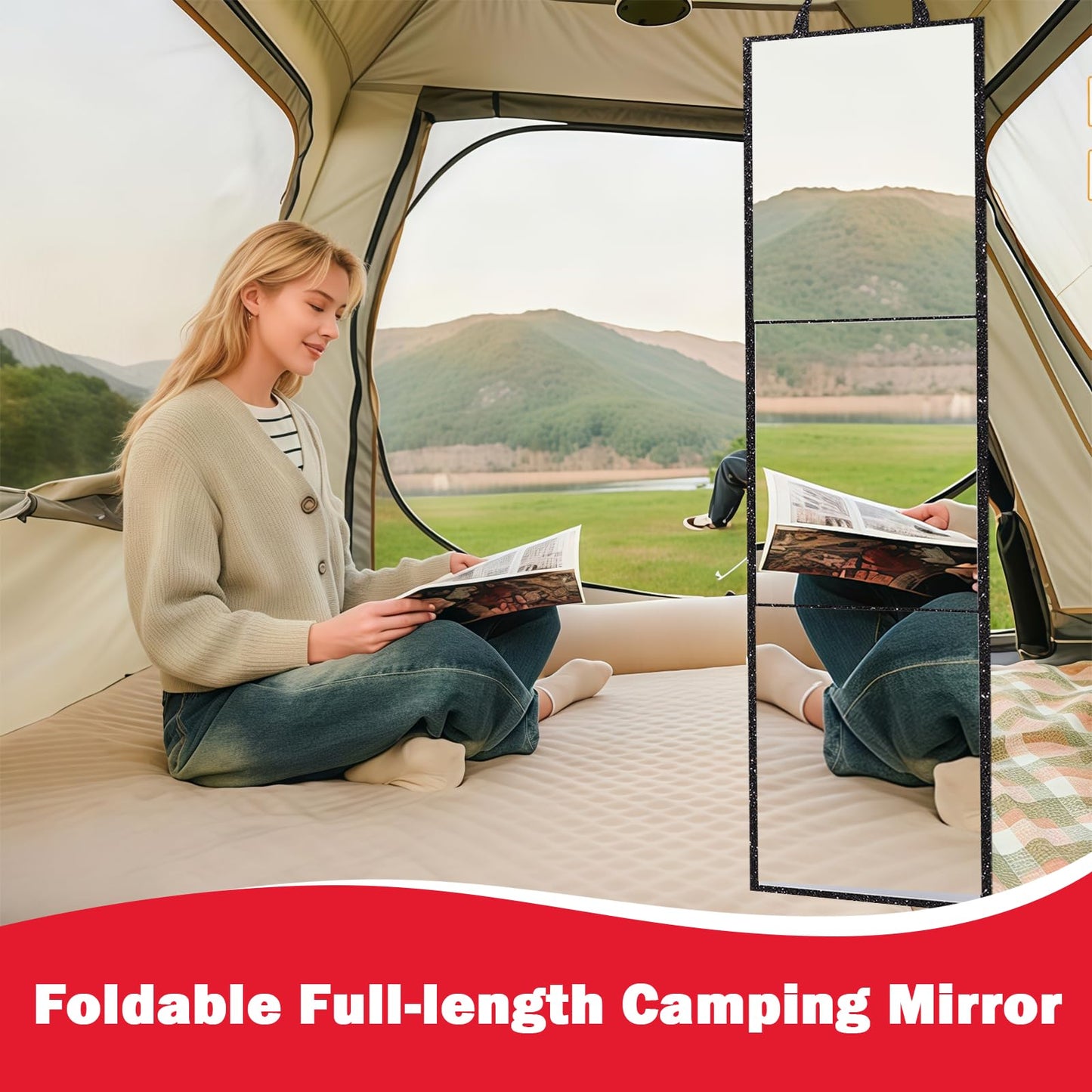 MEPIG Foldable Acrylic Full Length Mirror with Handle, Black, Tri-Fold