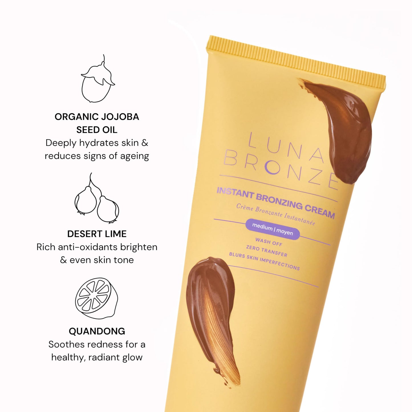 Luna Bronze Instant Bronzing Cream | Wash Off Body Bronzer and Skin Tint | Fast Drying, Streak Free, Non-Greasy Temporary Tan | Skincare Infused, Vegan and Cruelty Free (130ml/4.4 fl. oz)