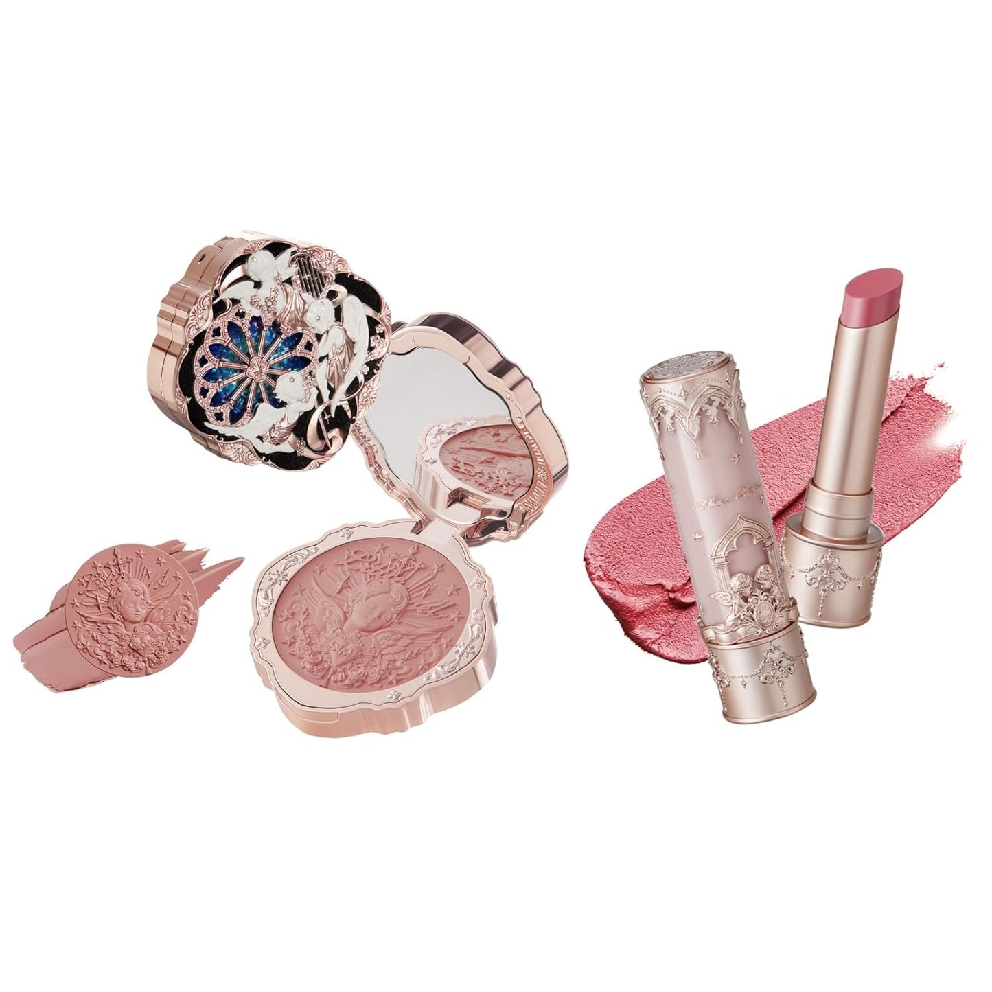 Flower Knows Cream Blush & Lipstick Set | Buildable Dewy Makeup - Blush 04 Rose Ashes & Lipstick C07 Red Bean