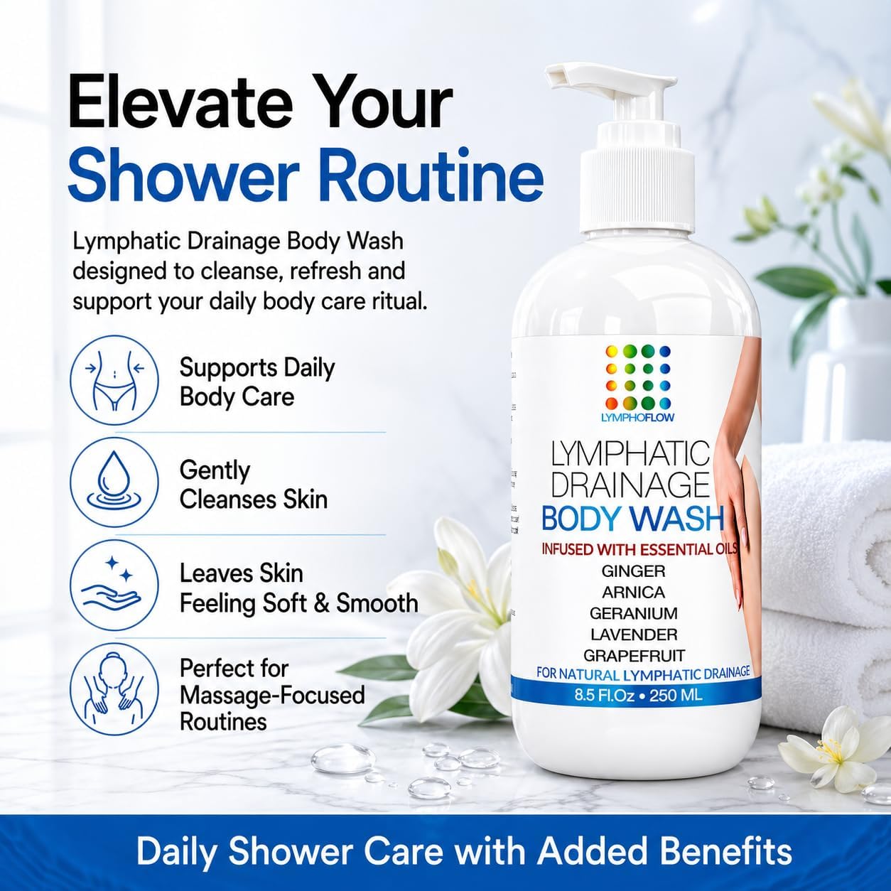Lymphatic Drainage Body Wash - Natural Herbal Shower Gel for Detox & Healthy Lymph Flow | 8 Fl Oz