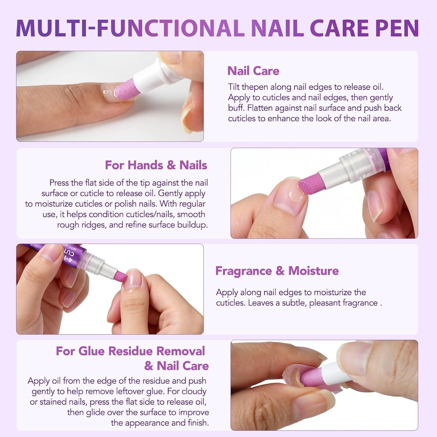 Cuticle Care Pen - 4-in-1 Nail Grooming Tool with Quartz Pusher & Buffer | Portable Manicure Solution