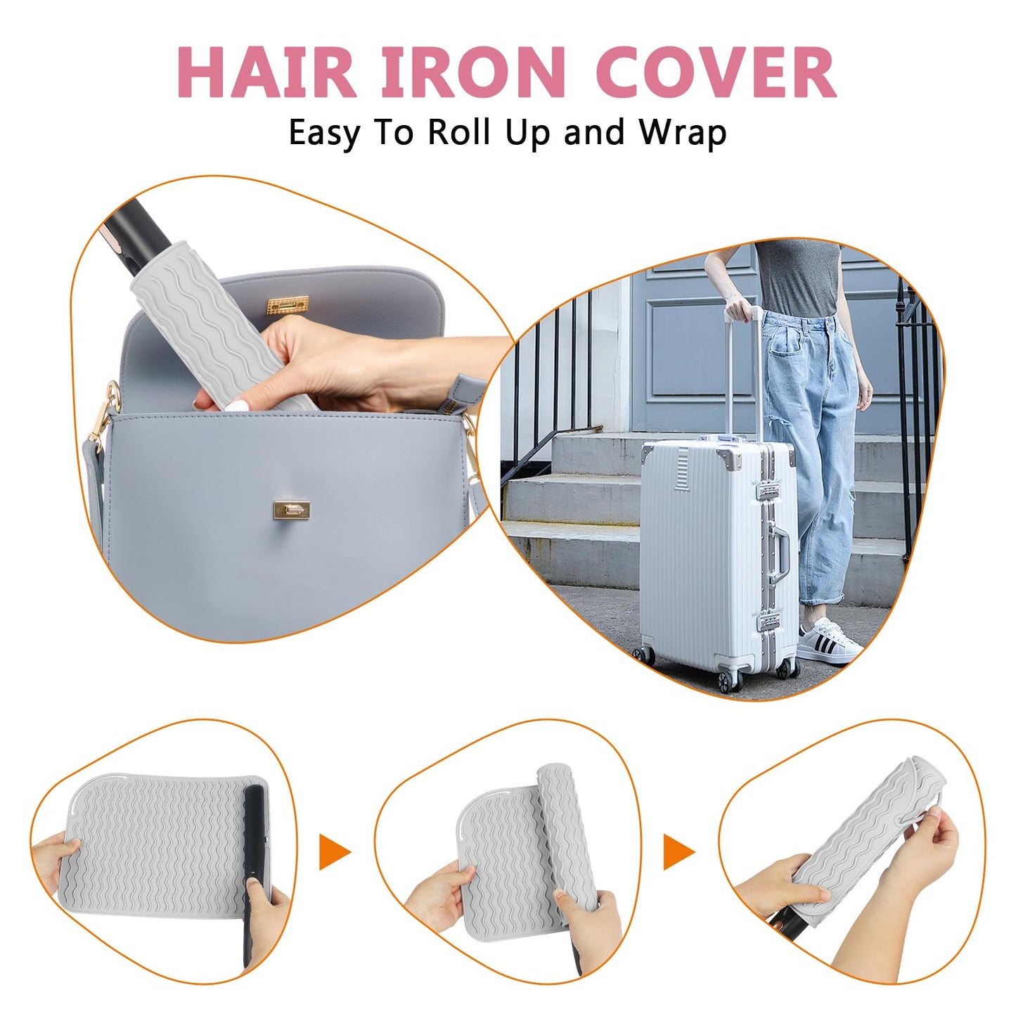 WRORUNER Larger Size Silicone Heat Resistant Mat for Curling Irons, Flat Irons, Hair Straightener and Other Hair Styling Tools, Portable Hot Tools Pad Cover for Travel Vanity Salon(12.0" x 9.0")