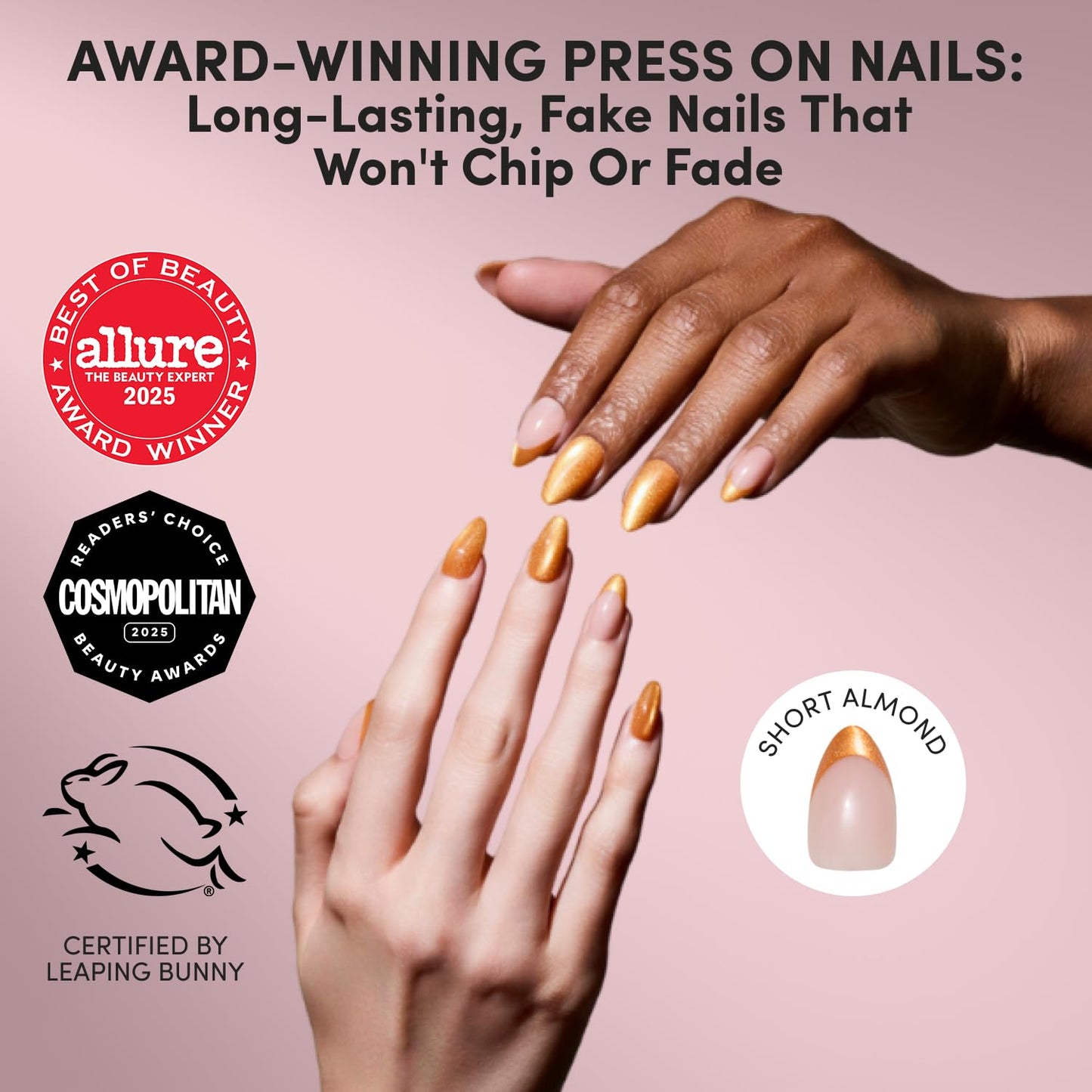 Glamnetic Press-On Nails - Orange Short Almond French Tip Design | Velvet Finish | 30 Nail Kit with Glue, 15 Sizes