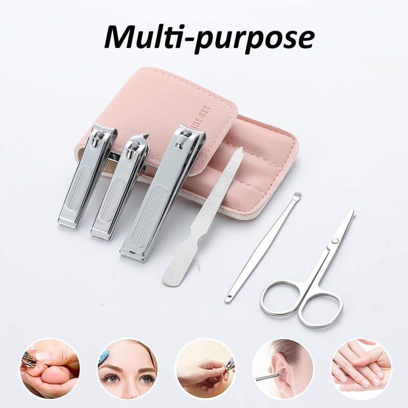 Nail Clipper Set Gifts for Women, 6 Pcs Case Fingernail Clipper Christmas Stocking Stuffers for Adults (Pink)