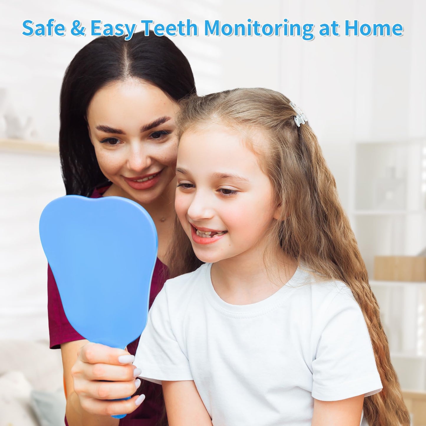 Annhua Handheld Mirror Small with Handle Blue, Hand Mirror Tooth-Shaped Kids Makeup Mirror Cute for Salon|Barber|Hairdressing - Easy to use & Lightweight