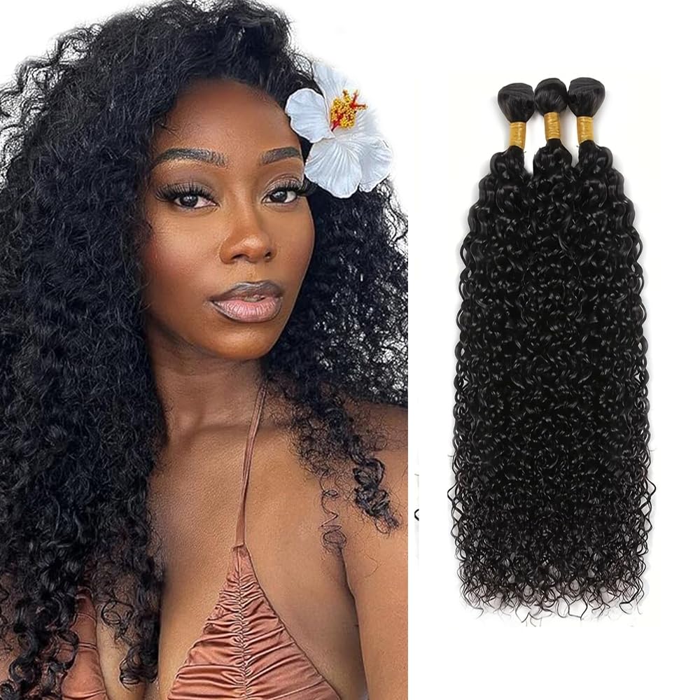 22 24 26 inch Curly Bundles Human Hair Wet and Wavy Bundles #1B Kinky Curly Bundle Natural Black Color 150g