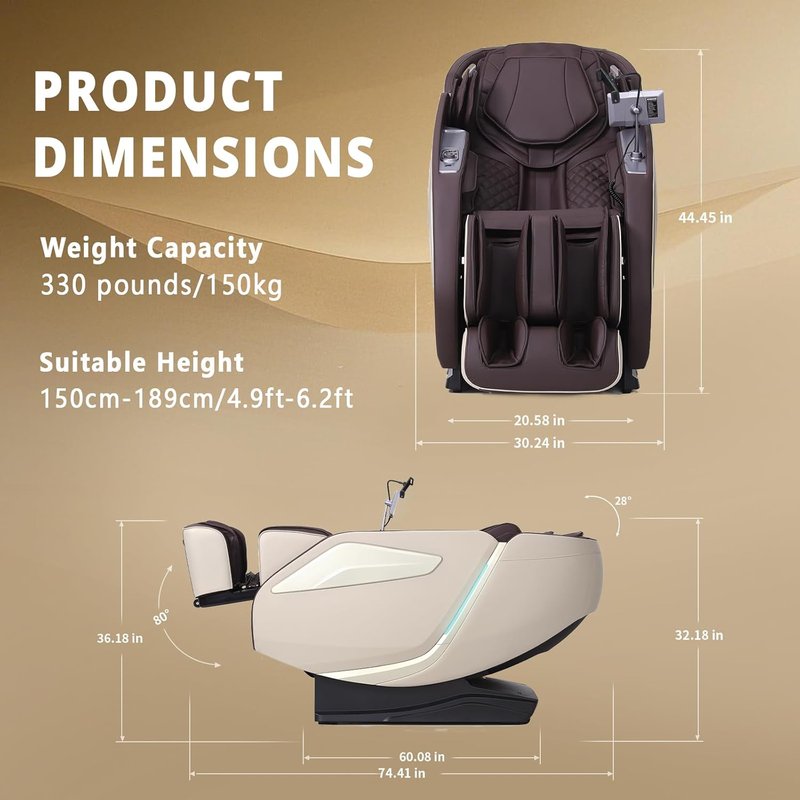 4D Massage Chair - Full Body Zero Gravity Recliner with 15 Auto Modes, 11 Techniques & APP Control | Coffee Color