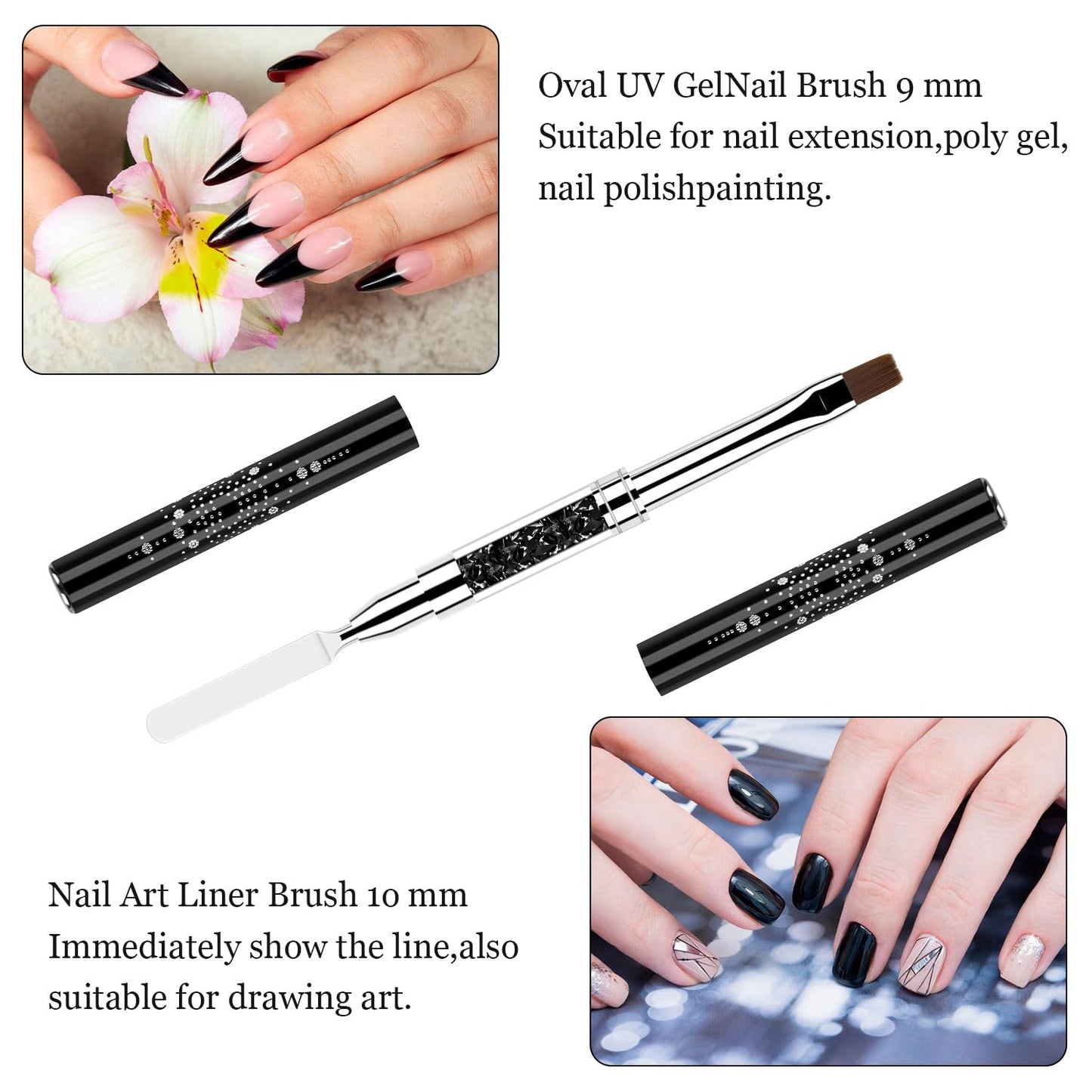 CHEMAILON 2 Pcs Double Ended Nail Builder Gel Brush, French Tip Brush Hard for Nails, Oval Gels Brushs Liner Brushs Nail Hard Gel for Design Nails Art & DIY Use