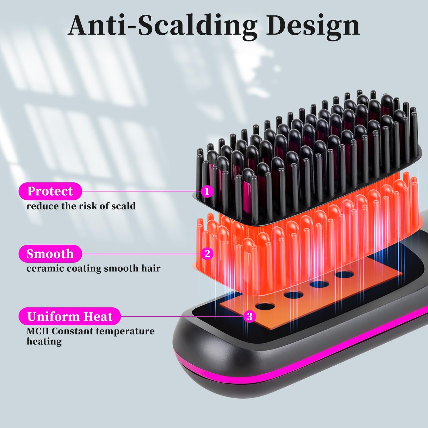 Go Brush Pro,2026 New Cordless Straight Hair Brush, Portable Scald-Proof mini Straight Hair Comb with Three Temperature Settings and LED Display Screen, Quickly Heating Travel Hair Brush (light black)