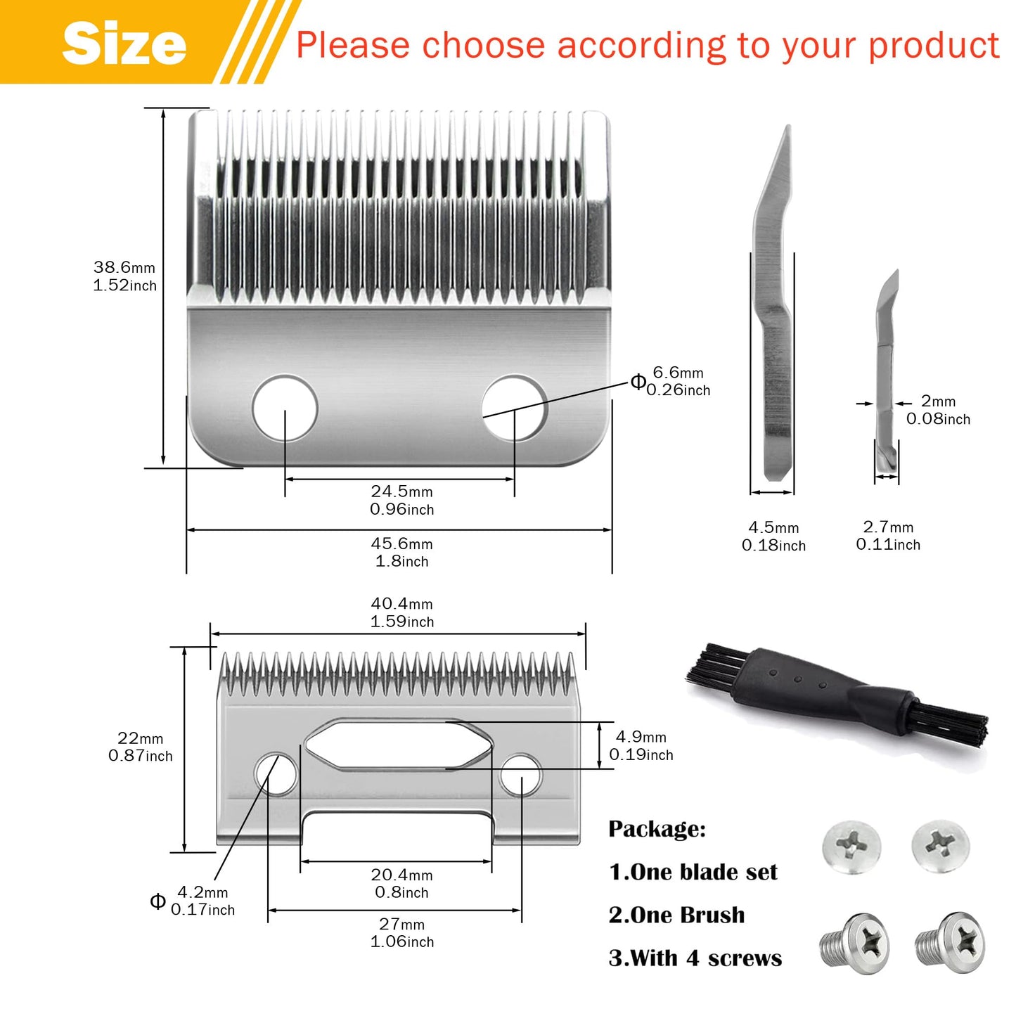 Blade Fit for Wahl Clipper 2 Holes Blades Replacement, Pack of 1