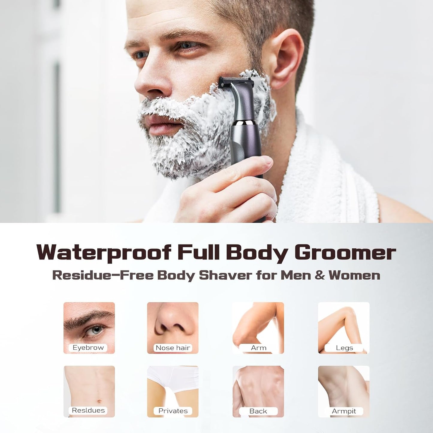 Men's Back Shaver - Rechargeable LED Display Trimmer | IPX7 Waterproof, Safety Lock, Ink Black