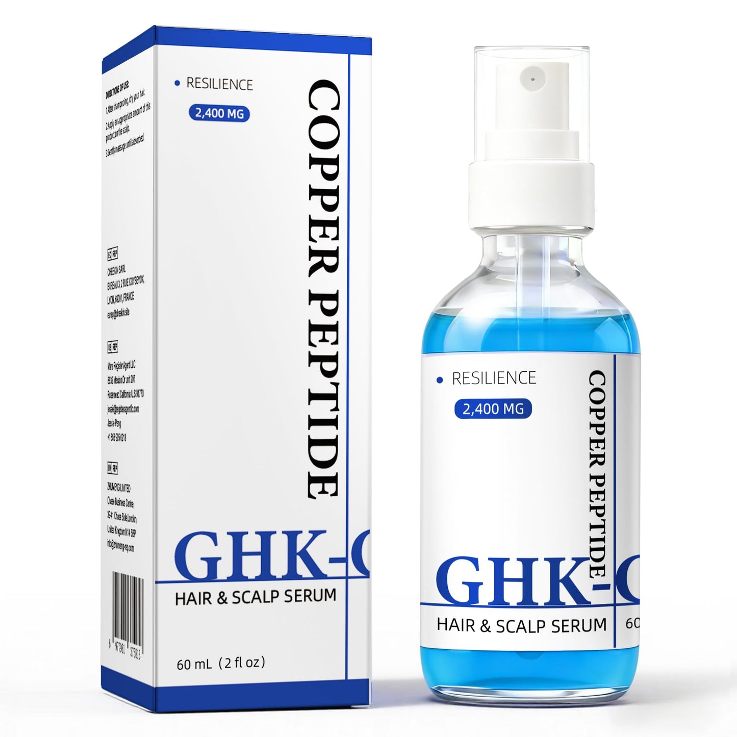GHK-Cu Copper Peptide for Hair & Scalp Serum, Hair Growth Serum with Copper Tripeptide-1, Niacinamide, Panthenol, 2400mg Resilience Formula, Strengthens Hair & Scalp, Reduces Hairs Thinning, 60 mL