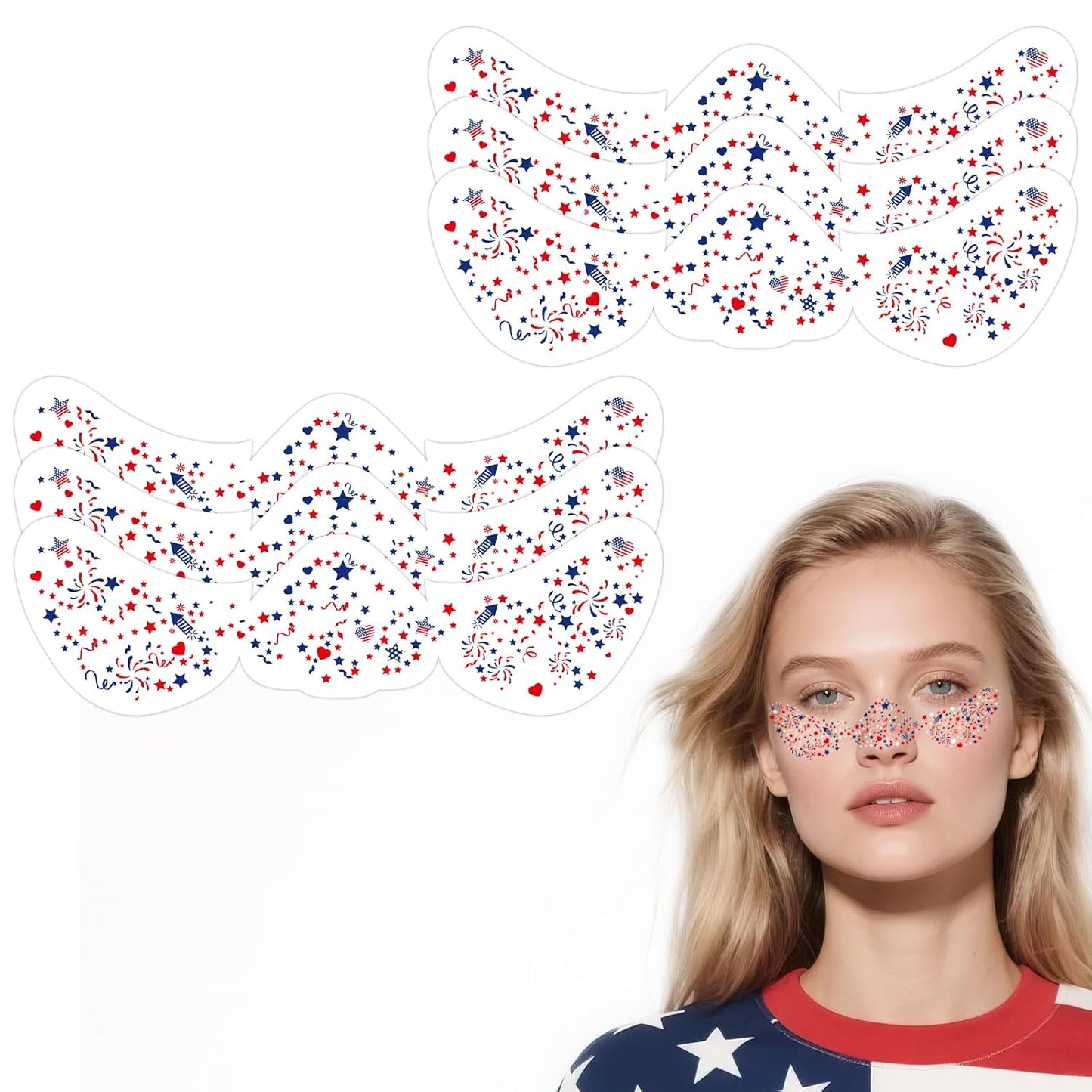 4th of July Freckle Face Stickers - Patriotic Temporary Tattoos for Festive Makeup | Red, White & Blue