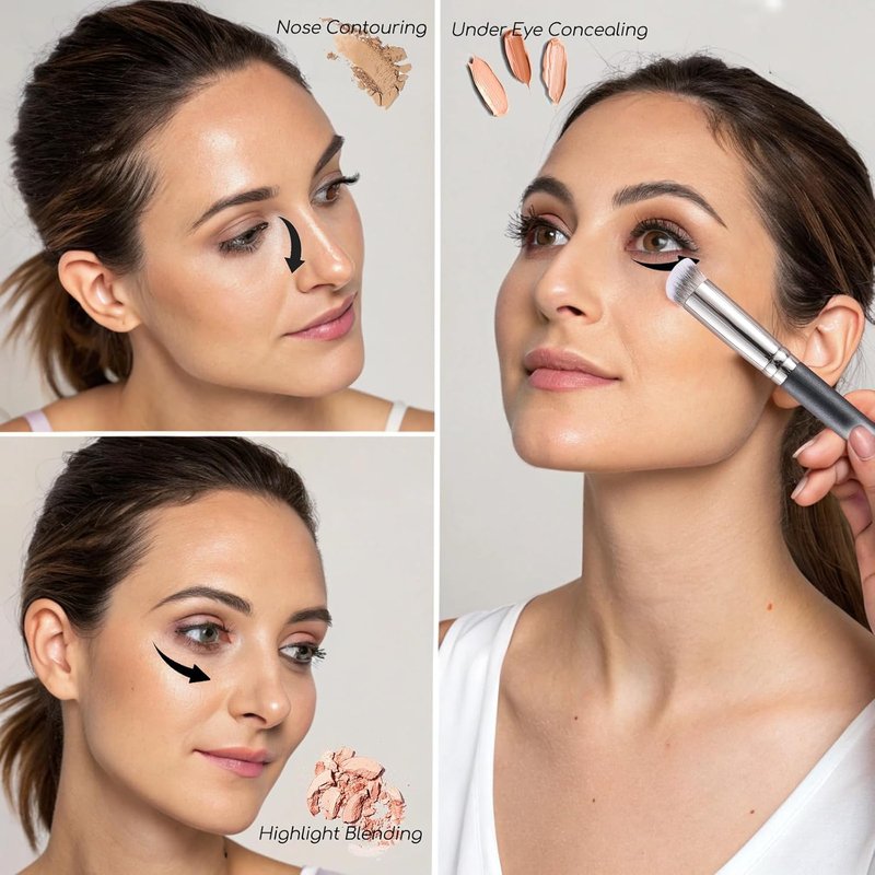 Concealer Brush - Mini Angled Flat Top Kabuki for Under Eye Blending | Pro Makeup Tool for Liquid & Cream