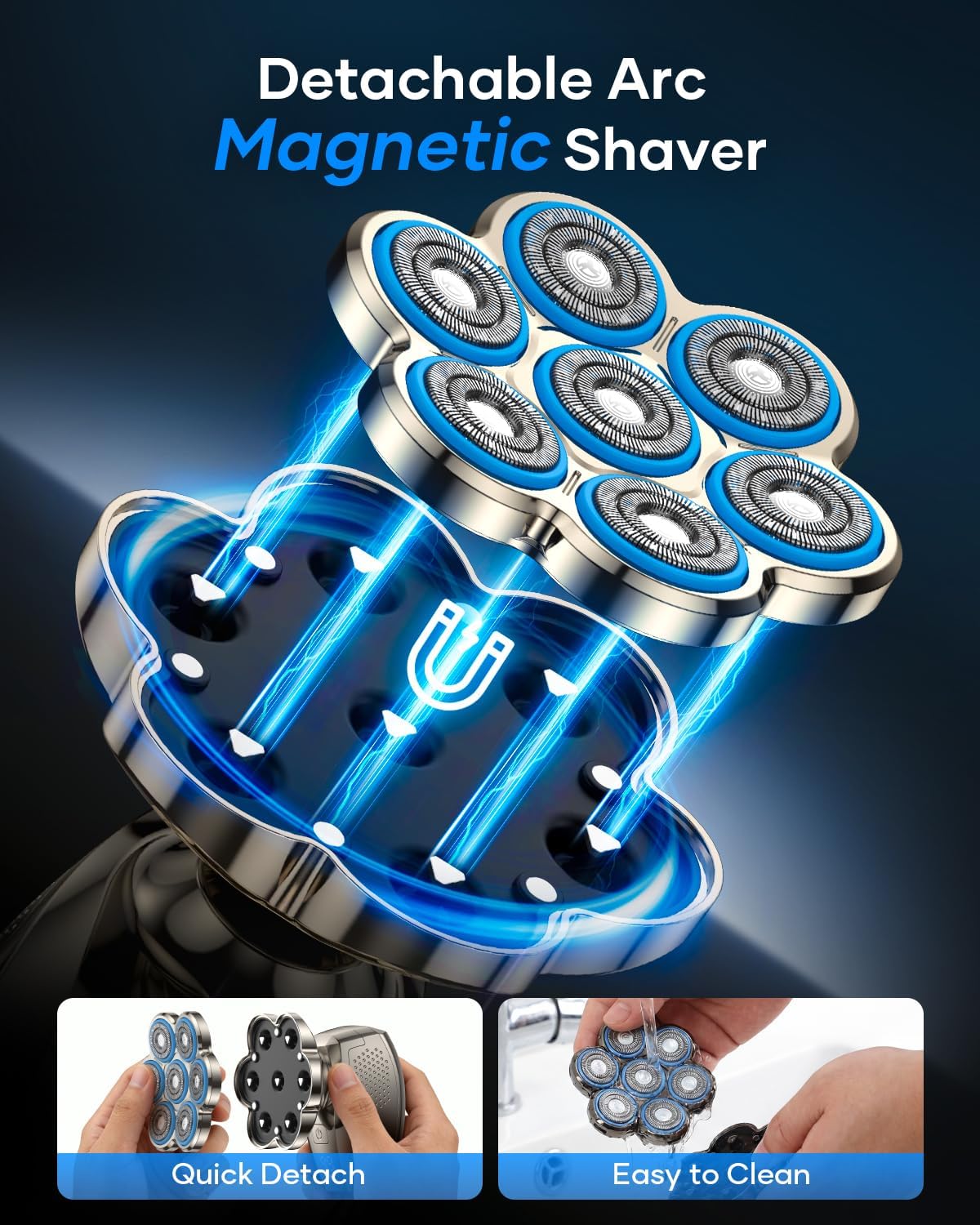 7D Head Shaver for Bald Men - 5-in-1 Waterproof Electric Razor | LED Display, Type-C Charge, Gunmetal