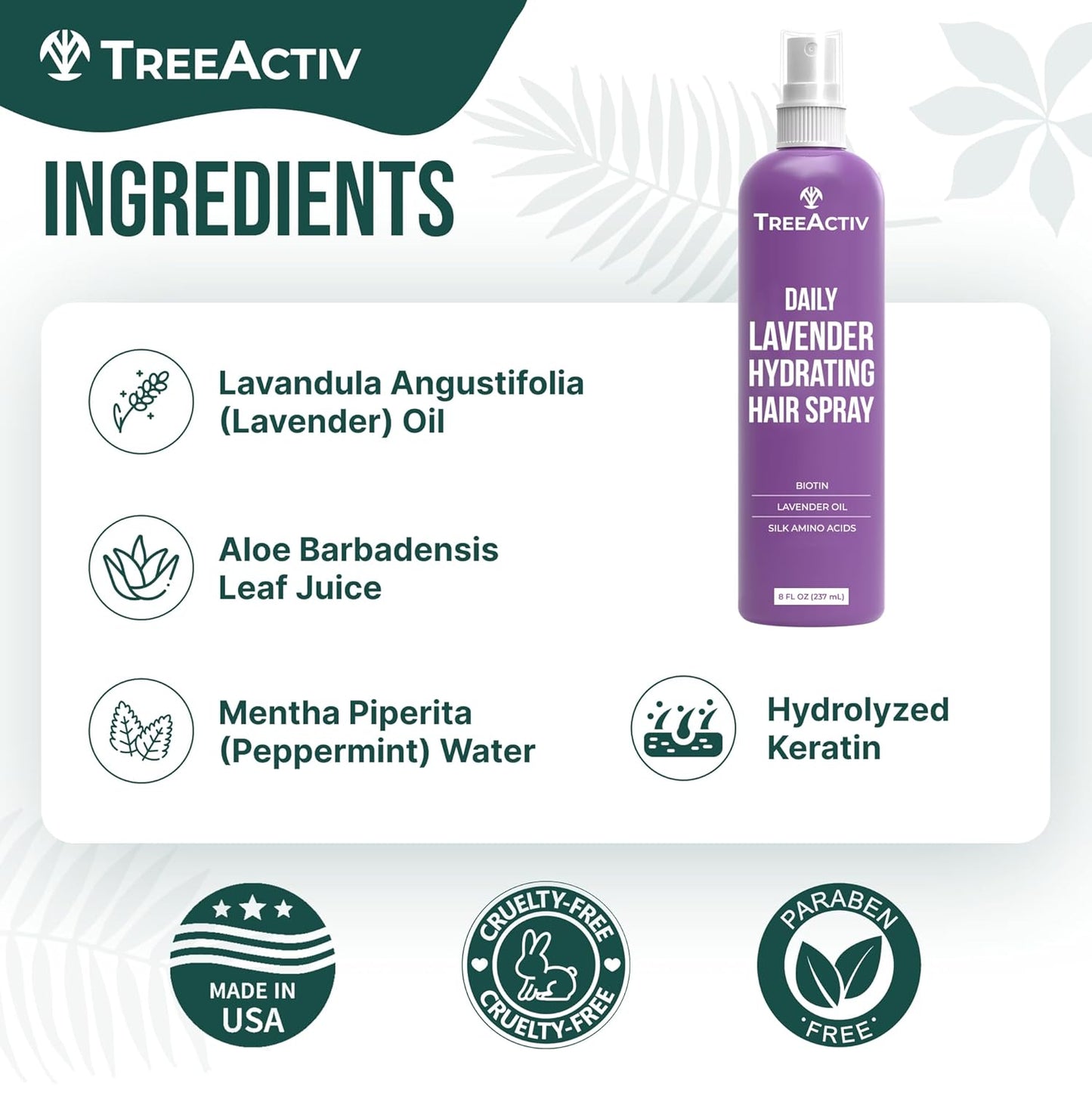 Nourishing Hair Growth Spray - Biotin & Lavender Oil for Fuller, Softer Hair | Lightweight Leave-In Formula, 8 fl oz