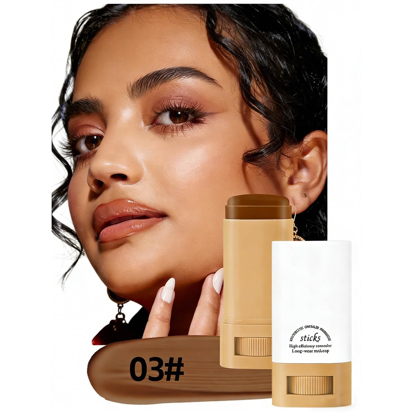 Hydrating Full Coverage Foundation Stick - Long-Lasting Matte Concealer for Face & Contour - Buildable Creamy Formula for All Skin Tones (03#)