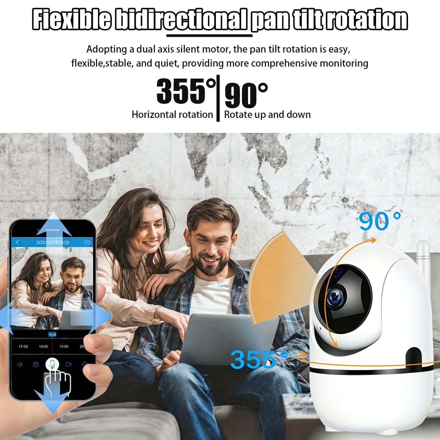 1080P Indoor Camera with 360 Degree Pan Tilt, Two Way Audio and 2.4G Auto Tracking, App Control, Person Pet Sound Detection, Privacy Mode for Home Nursery, White