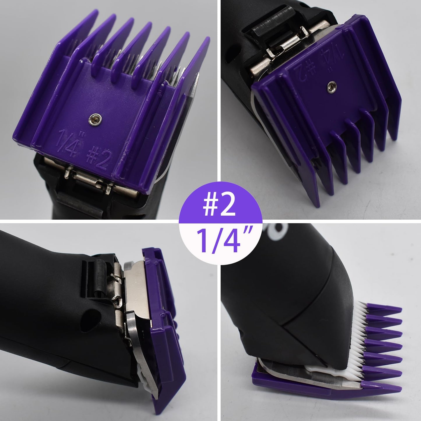 4 Pieces Professional A5-Style Animal Clipper Attachment Guard Guide Cutting Combs Set 76926-900, 1/8", 1/4", 3/8", 1/2", Compatible with Oster Classic 76 A5 Andis AG BG Wahl KM Pet Groomers (Purple)