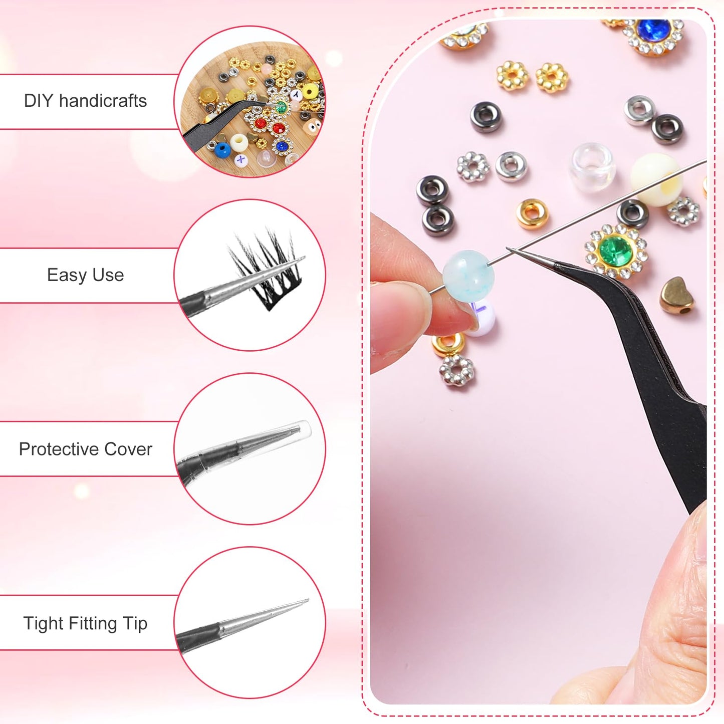 10 Pieces Tweezers for Crafting Stainless Steel Curved Pointed Tweezers Precision Sticker Tweezer with Protective Cover for Eyelash Extensions Stickers Rhinestones Crafts (Black)